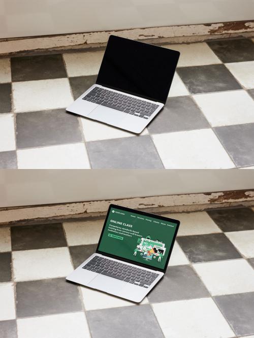 Mockup of a Laptop on a Floor at Home 514264259