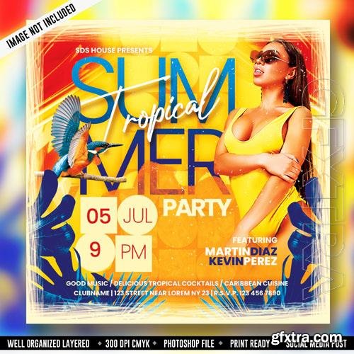 PSD tropical summer party flyer template