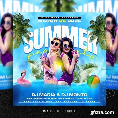 PSD summer pool party flyer social media template or web banner