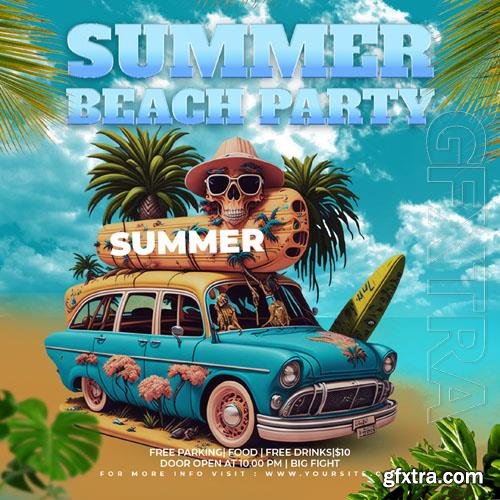 PSD summer beach night party flyer social media post template design