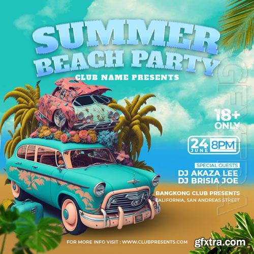 Summer psd beach night party flyer social media post template