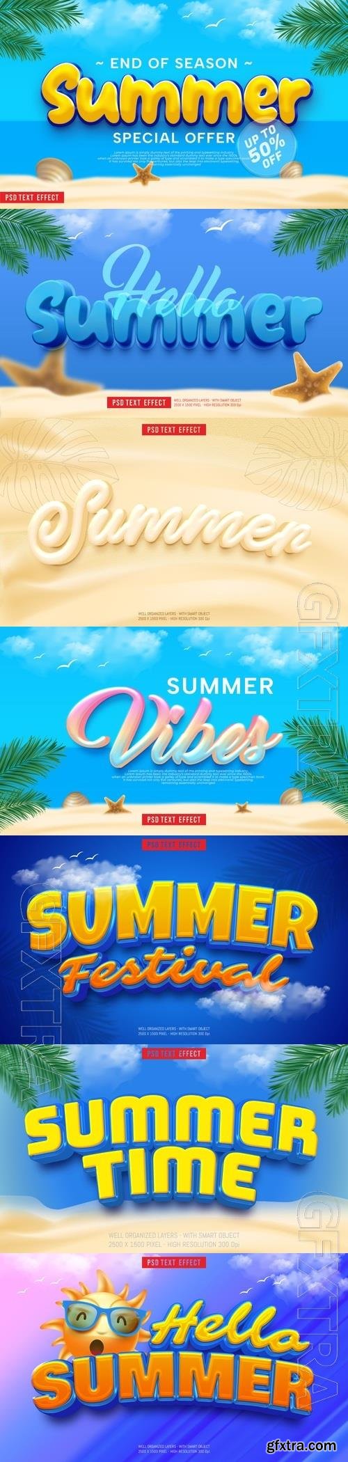 Psd summer vibes concept with editable text effect 3d style