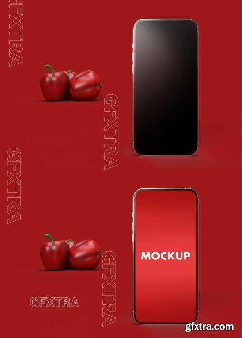 iPhone 14 Pro Max and the RED Peppers on a RED Background 545227411