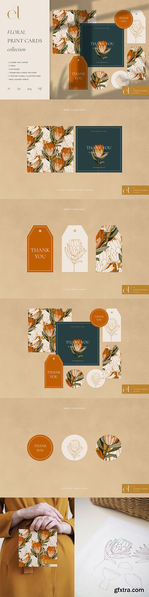 Floral Print Cards Vector Collection