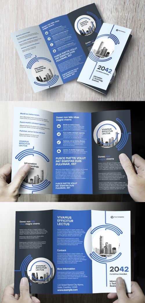 Black and Blue Trifold Brochure Layout 586079654