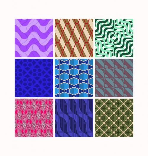 Seamless Pattern Set with Retro Colored Geometric Shapes and 3D Shadow Effect 503565433