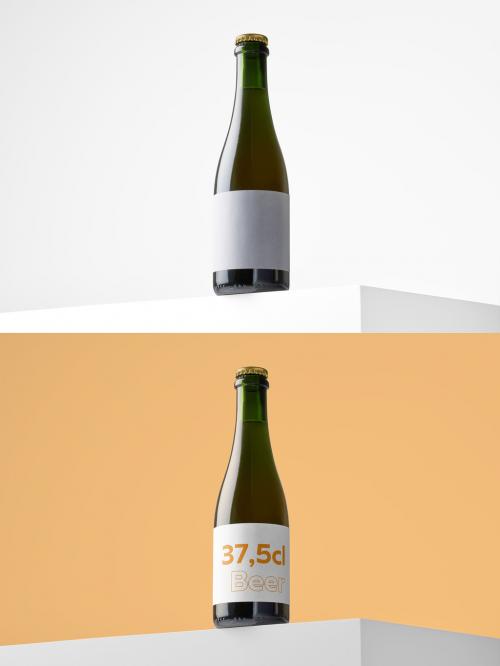 Mockup of customizable beer bottle and label available against customizable color background 582960874