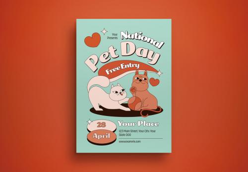 Green Retro National Pet Day Flyer Layout 573490698