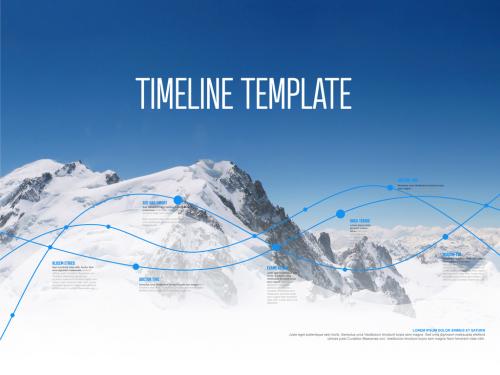 Minimalistic light timeline template with photo landscape placeholder and blue accent 574308445