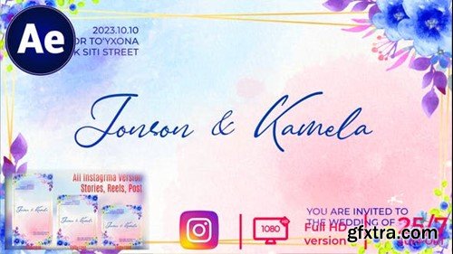 Videohive 4 in 1 Floral Wedding Invitation Blue 45696654