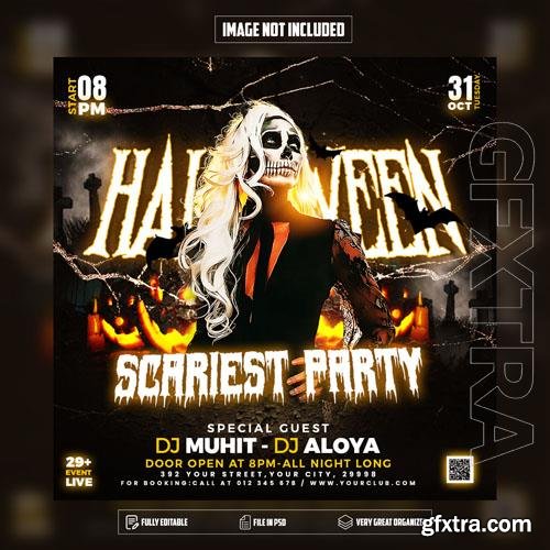 PSD halloween scariest party night flyer psd