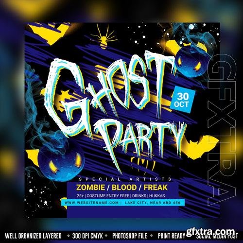 PSD halloween horror night party flyer social media post and web banner