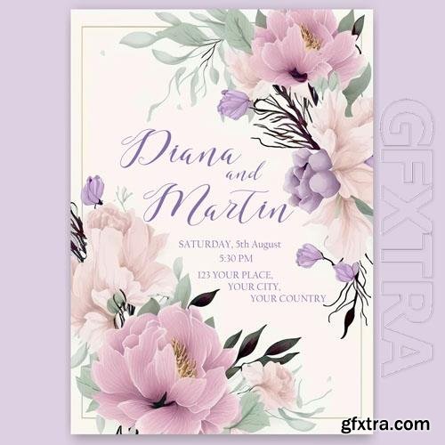 Psd beautiful wedding invitation for a wedding with watercolor flowers royal themed