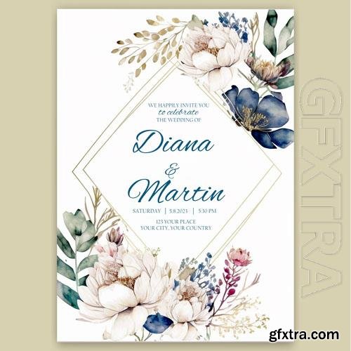 Beautiful wedding psd invitation for a wedding with watercolor flowers