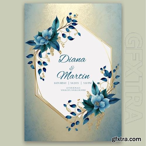 Psd a blue floral wedding invitation