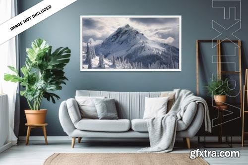 PSD portrait canvas mockup in elegant living room