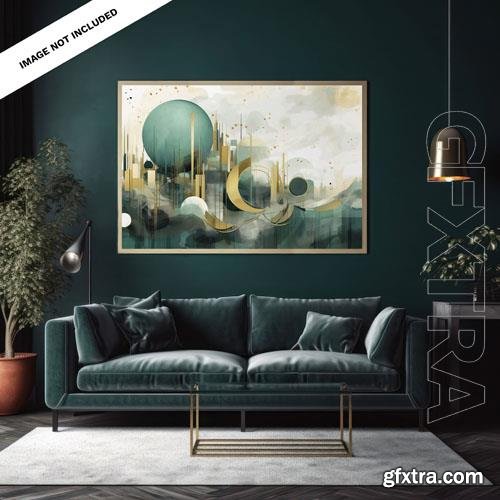 PSD a portrait canvas mockup in an elegant green living room
