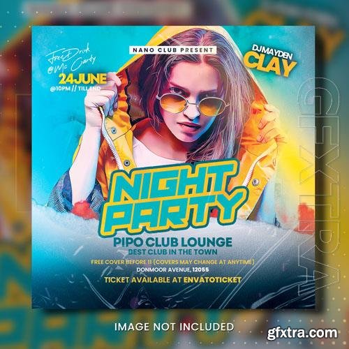 PSD a poster for night party with a woman in yellow sunglasses