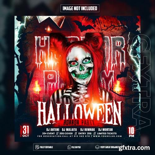 PSD a poster for halloween with a woman in a skull costume