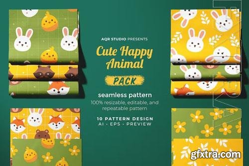 Cute Happy Animal - Seamless Pattern