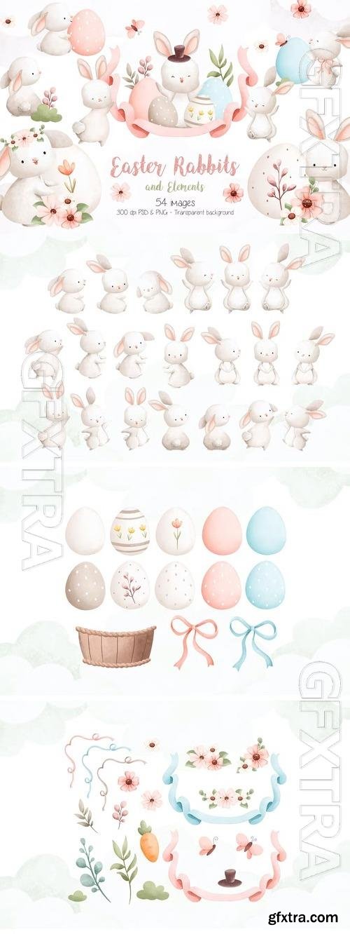 Easter Rabbits and Elements Clipart Beautiful Design