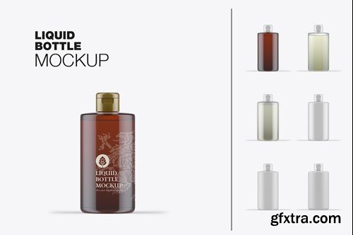 Set Glass Liquid Bottles Mockup