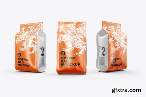 Set 3 Metallic Coffee Bags Mockup