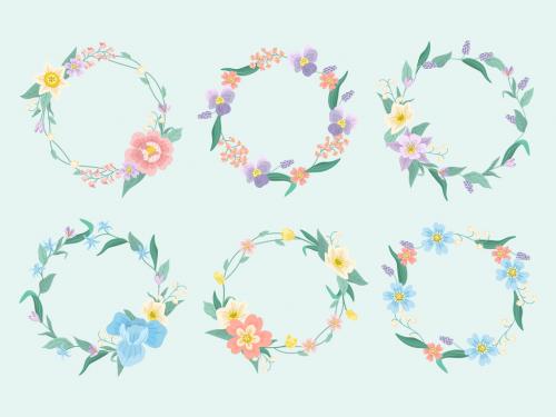 Spring Flower Wreaths Vector Illustrations 565843696