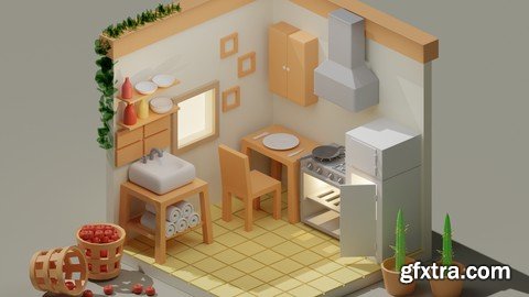 Isometric Kitchen Room Made In Blender