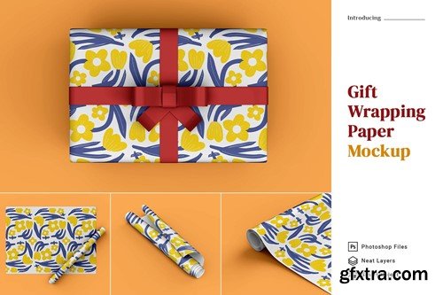 Gift Wrapping Paper Mockup 5 Views