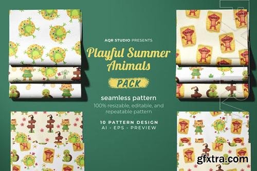 Playful Summer Animals - Seamless Pattern 