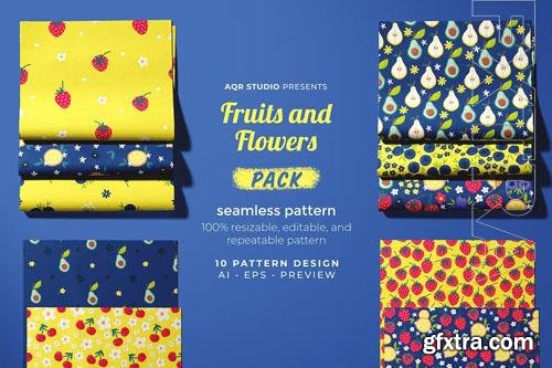 Fruits and Flowers - Seamless Pattern 