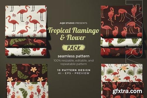 Flamingo and Flower - Seamless Pattern 