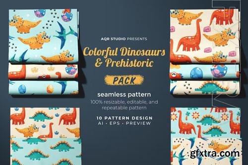 Colorful Dinosaurs - Seamless Pattern 