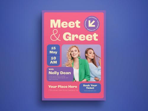 Pink Geometric Shapes Meet And Greet Flyer Layout 588267332