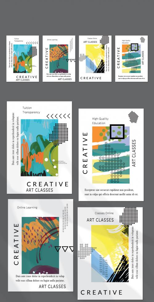 Flyer Layout with Black Geometric Shapes and Abstract Bright Rectangle on White 582827327