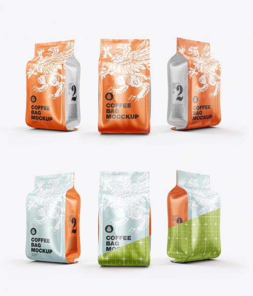 Set 3 Metallic Coffee Bags Mockup 591074812