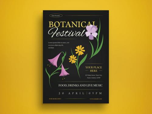 Black Flat Design Botanical Festival Flyer Layout 588267244