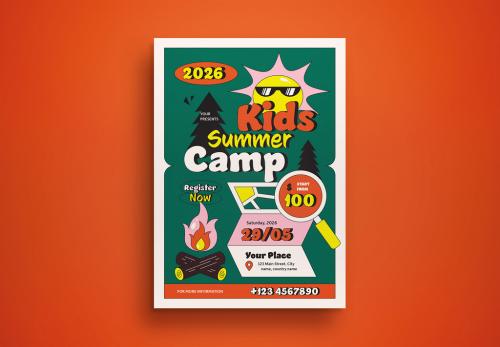 Green Retro Flat Design Kids Summer Camp Flyer Layout 593440950