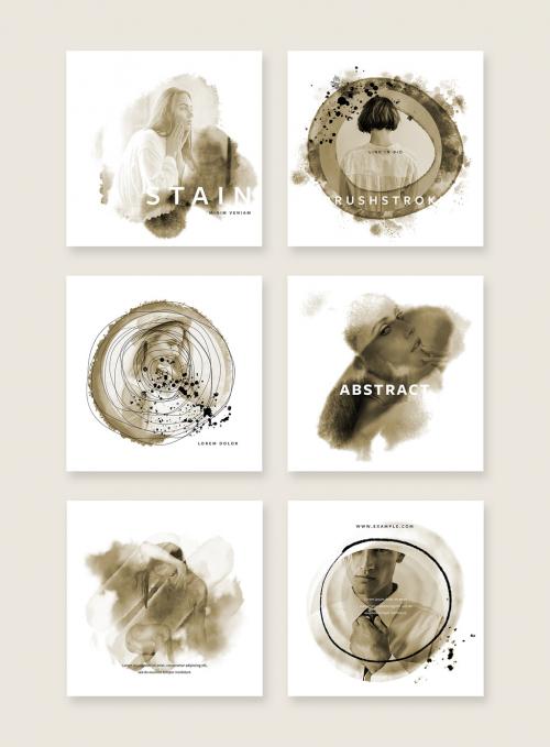 Abstract Watercolor Social Media Posts With Photo Mockups and Sepia Accent 565423957
