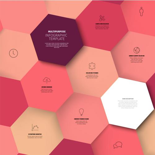 Multipurpose pink hexagon mosaic infographic template 591789421