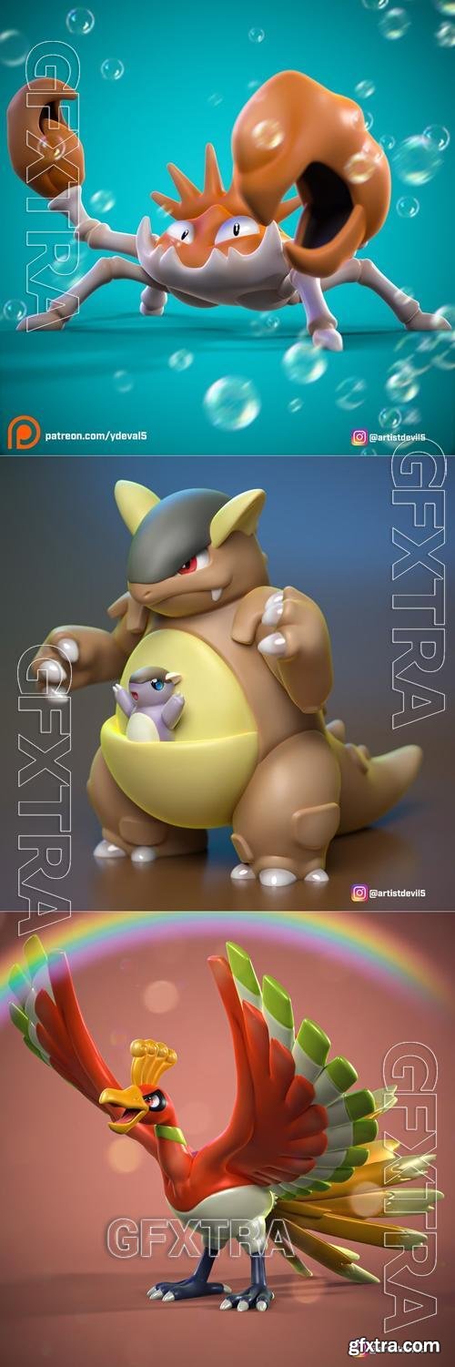 Pokemons - Kangaskhan and Ho-Oh and Kingler &ndash; 3D Print Model