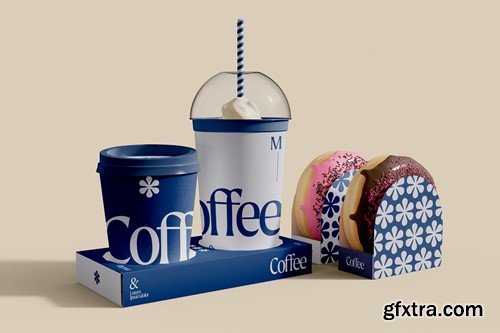 Take Away Coffee Cup and Donuts Mockup C5E7NWP