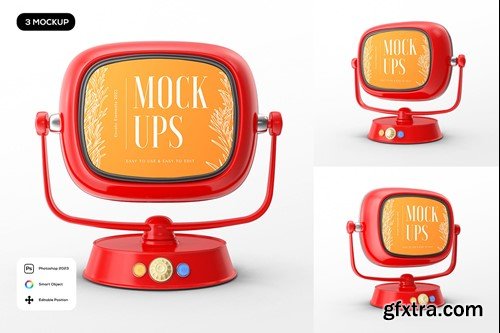 Red Retro TV Mockup VYMVSTL