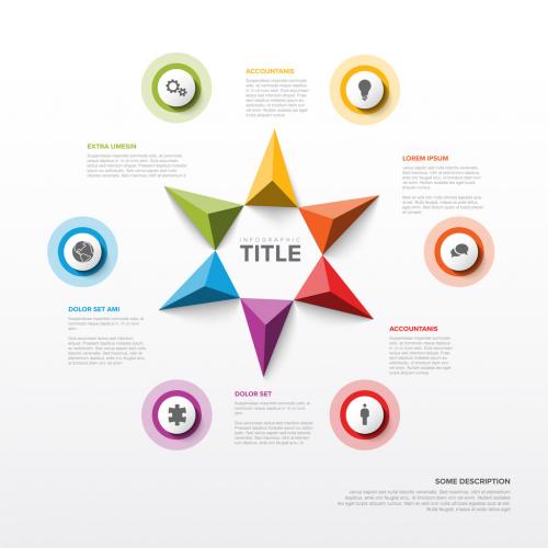 Six elements infographic with icons circles and triangle arrows 583099548