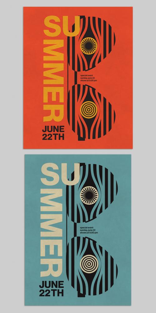 Vintage Swiss Summer Poster Layout with Glasses 594730154