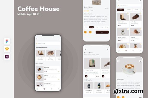 Coffee House Mobile App UI Kit 222R6B8