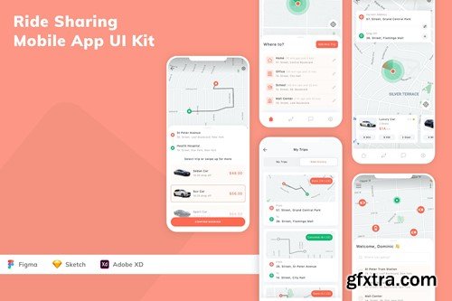 Ride Sharing Mobile App UI Kit PP3DDRD