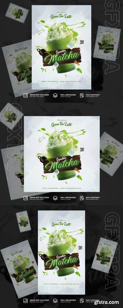 PSD creative matcha cafe drink menu promotion poster flyer template