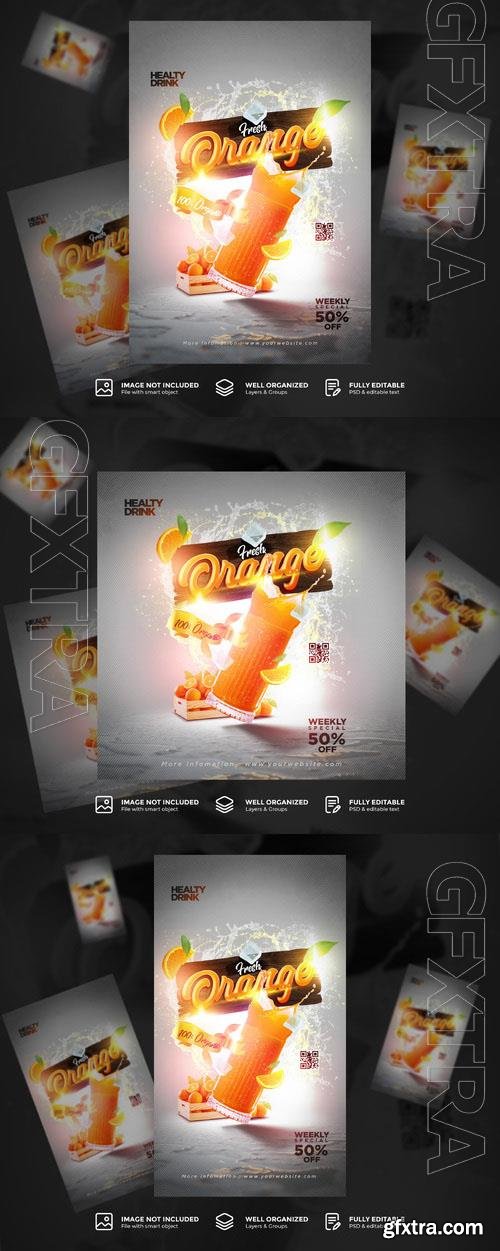 Psd juice orange drink and restaurant poster flyer template